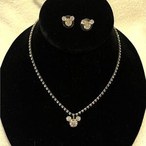 Silver Mickey Mouse CZ Necklace and Earrings Set.